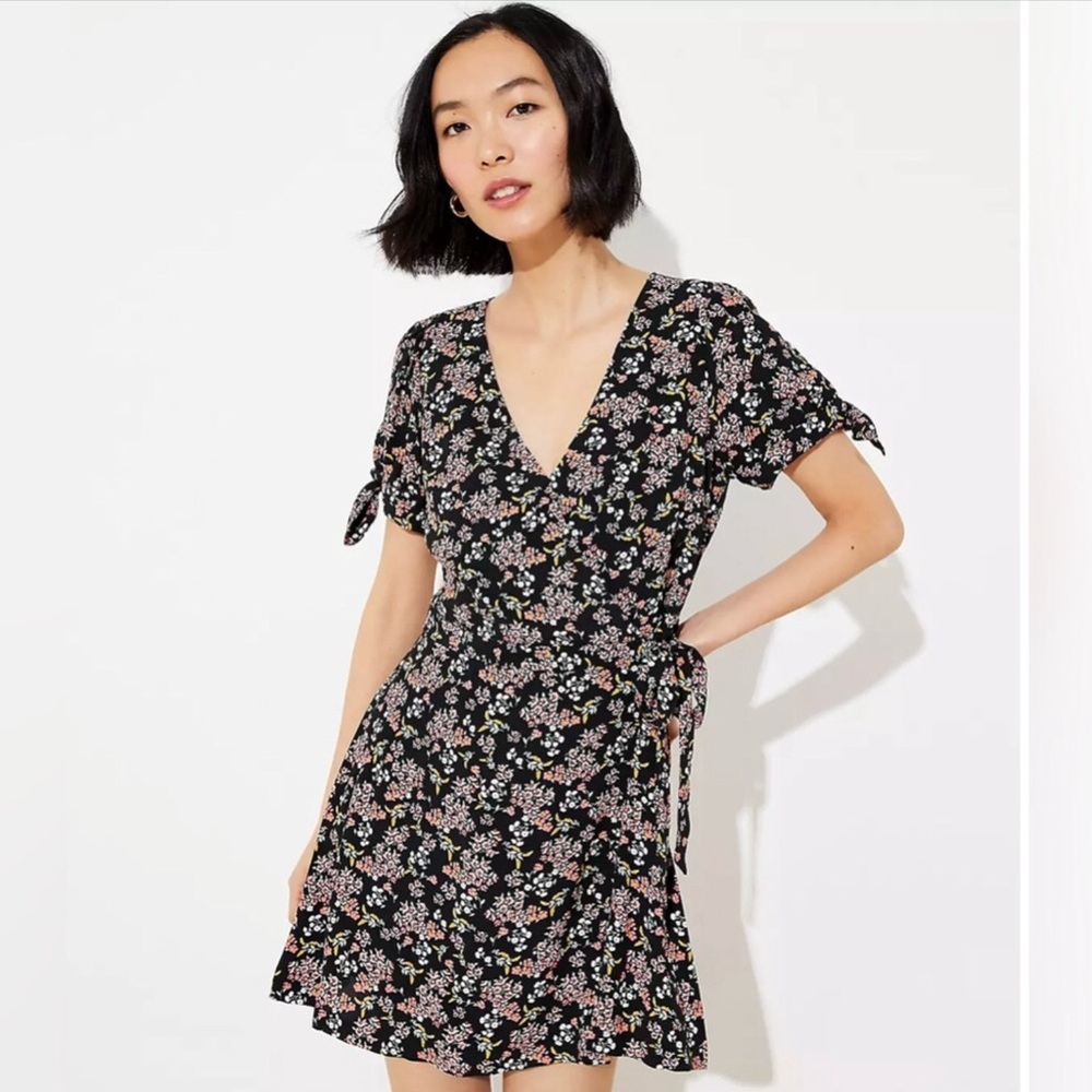 LOFT Floral Wrap Surplice V-Neck Romper Dress